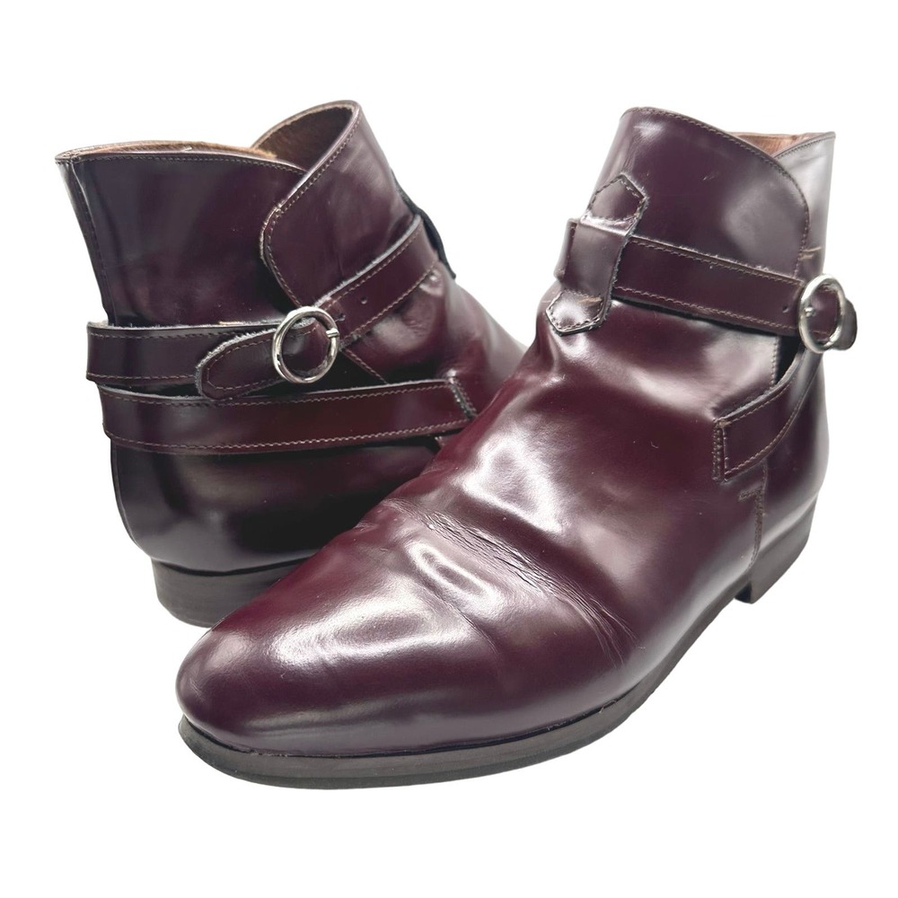 Bally | Women | Burgundy Patent Leather Buckle Strap Ankle Booties | Size EU 38